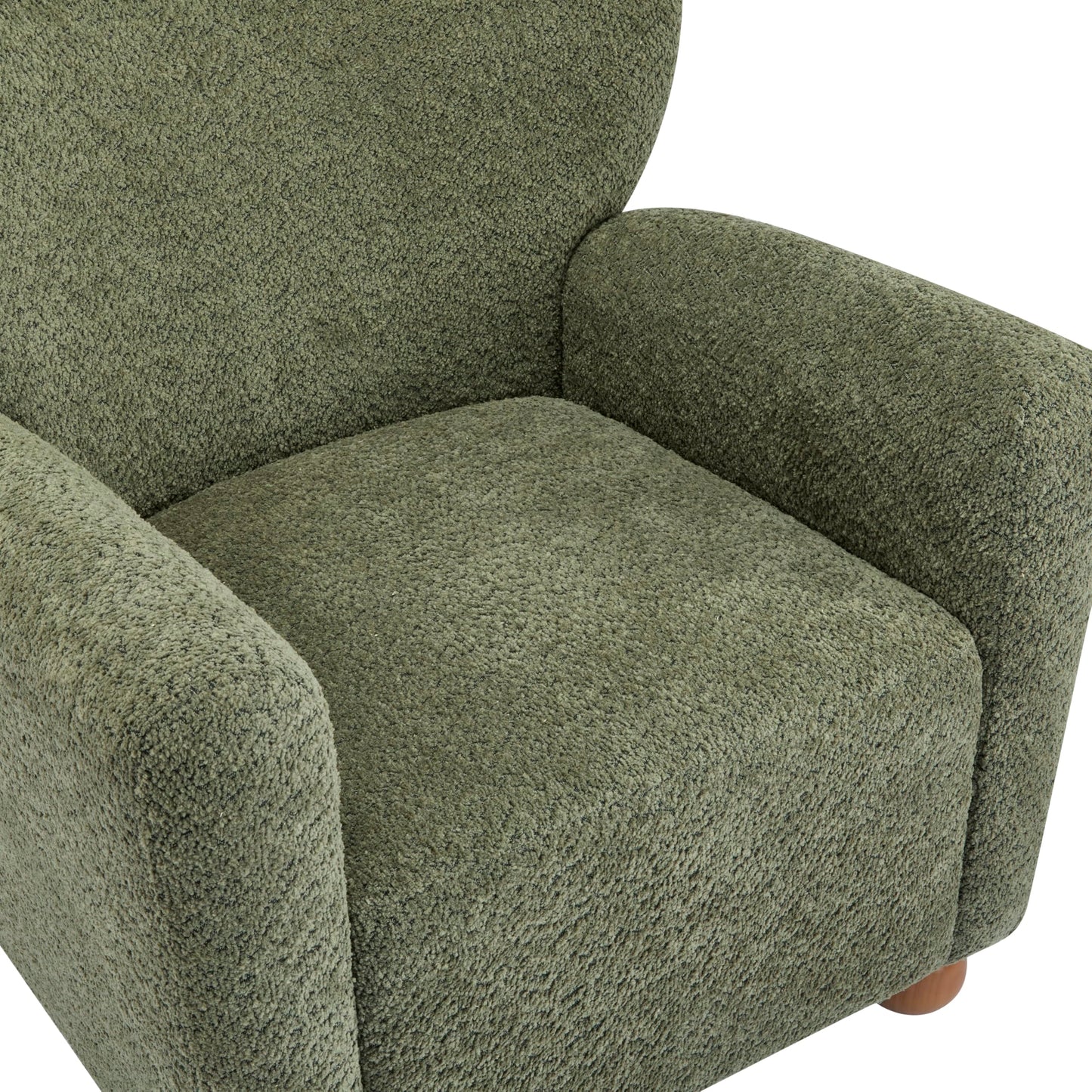 Christopher Knight Home Lindy Wingback Accent Chair, Upholstered Armchair with Rounded Wooden Legs, Curved Backrest Single Sofa, Soft Cushion Seating, Comfy Lounge Chair for Living Room, Olive Green
