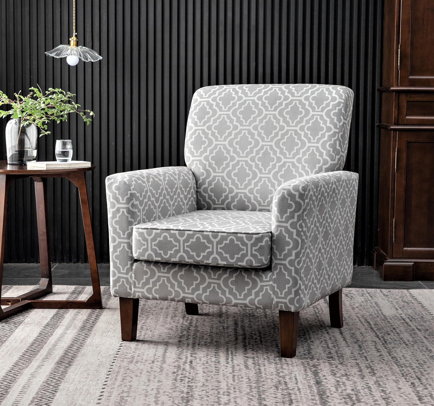 Container Furniture Direct Contemporary Accent Arm Chair with Birch Wood Frame and Velvet Upholstery, Armchair for Office and Living Room Decor, Removable Cushions, 03 Printed Fabric