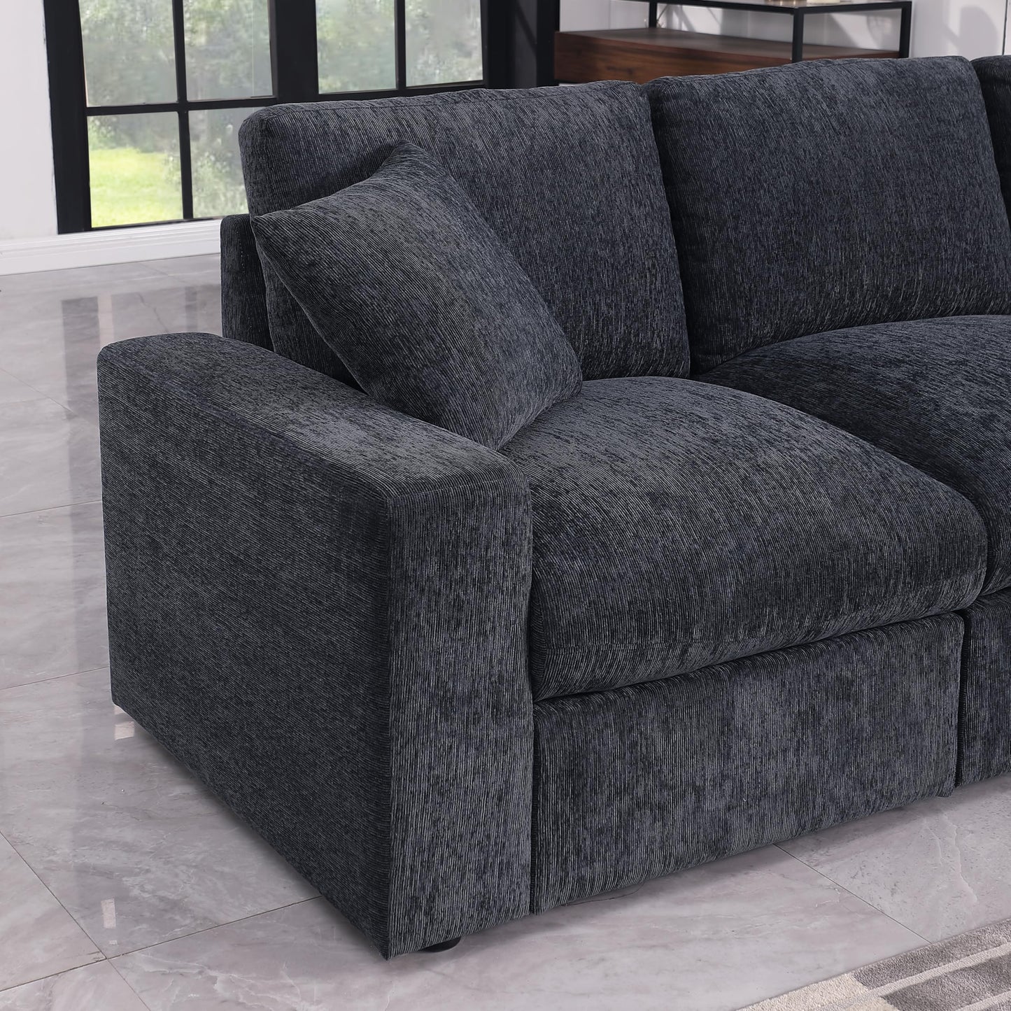 Ball & Cast 127" Oversized Modular L-Shaped Sectional Sofa,Large Chenille Upholstered Couch 7 Seat with Ottoman,Cup Holders&USB Ports,Comfty Sectionals W/Pillows&Storage Box,for Living Room,Dark Gray