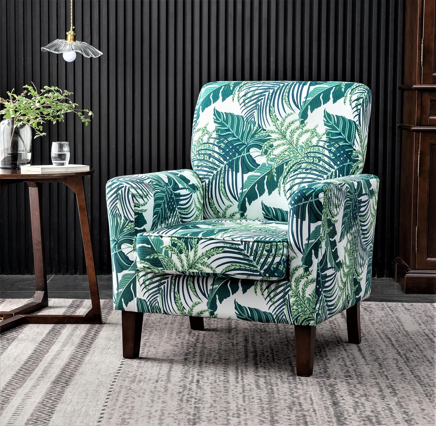 Container Furniture Direct Contemporary Accent Arm Chair with Birch Wood Frame and Velvet Upholstery, Armchair for Office and Living Room Decor, Removable Cushions, 01 Printed Fabric