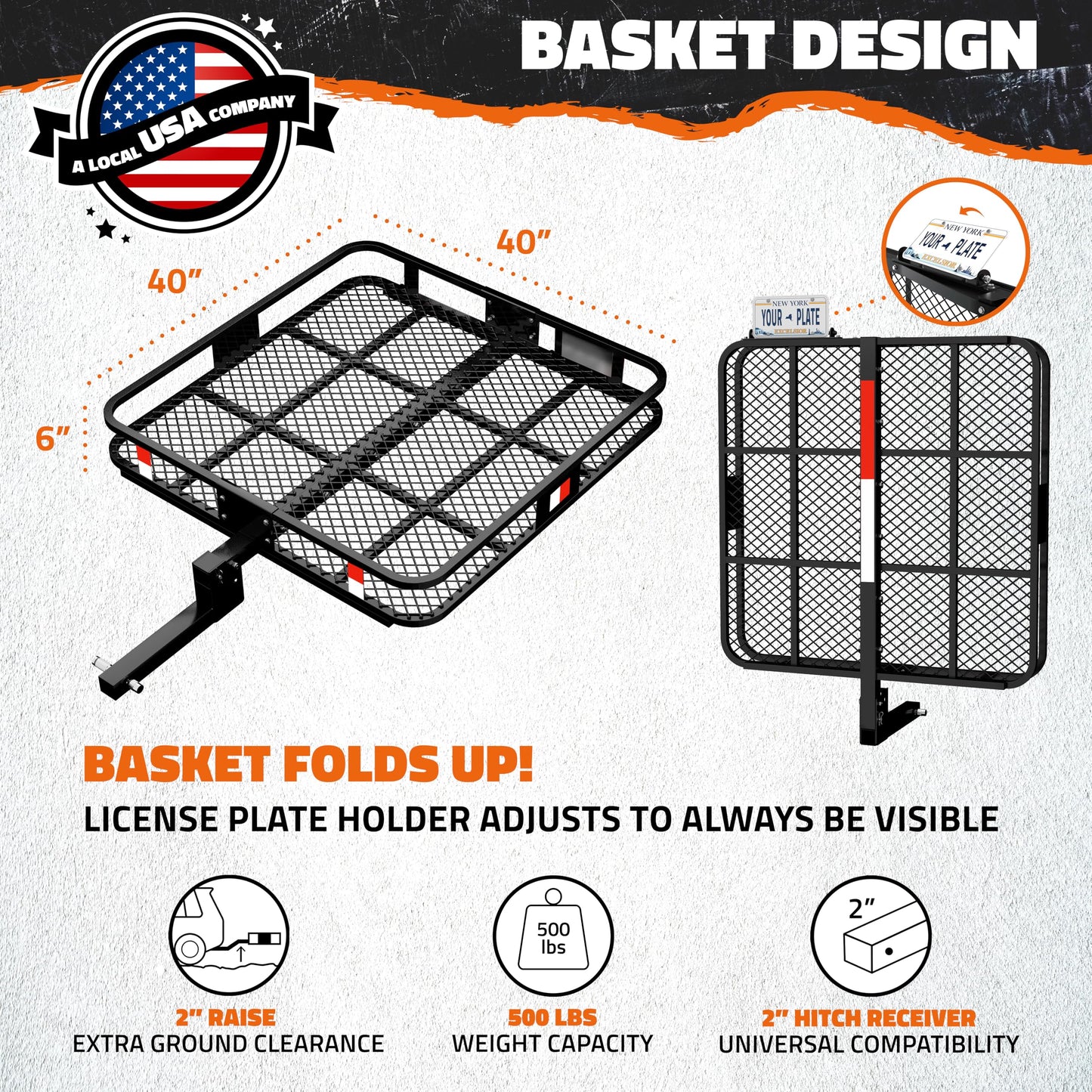 Mockins 40"x40"x6" Extra Deep Square Trailer Hitch Cargo Carrier & 30 Cu Ft Square Waterproof Cargo Bag | 500 Lbs Cap Steel Heavy Duty Trailer Hitch Luggage Rack for SUV Car Truck & RV w/Accessories