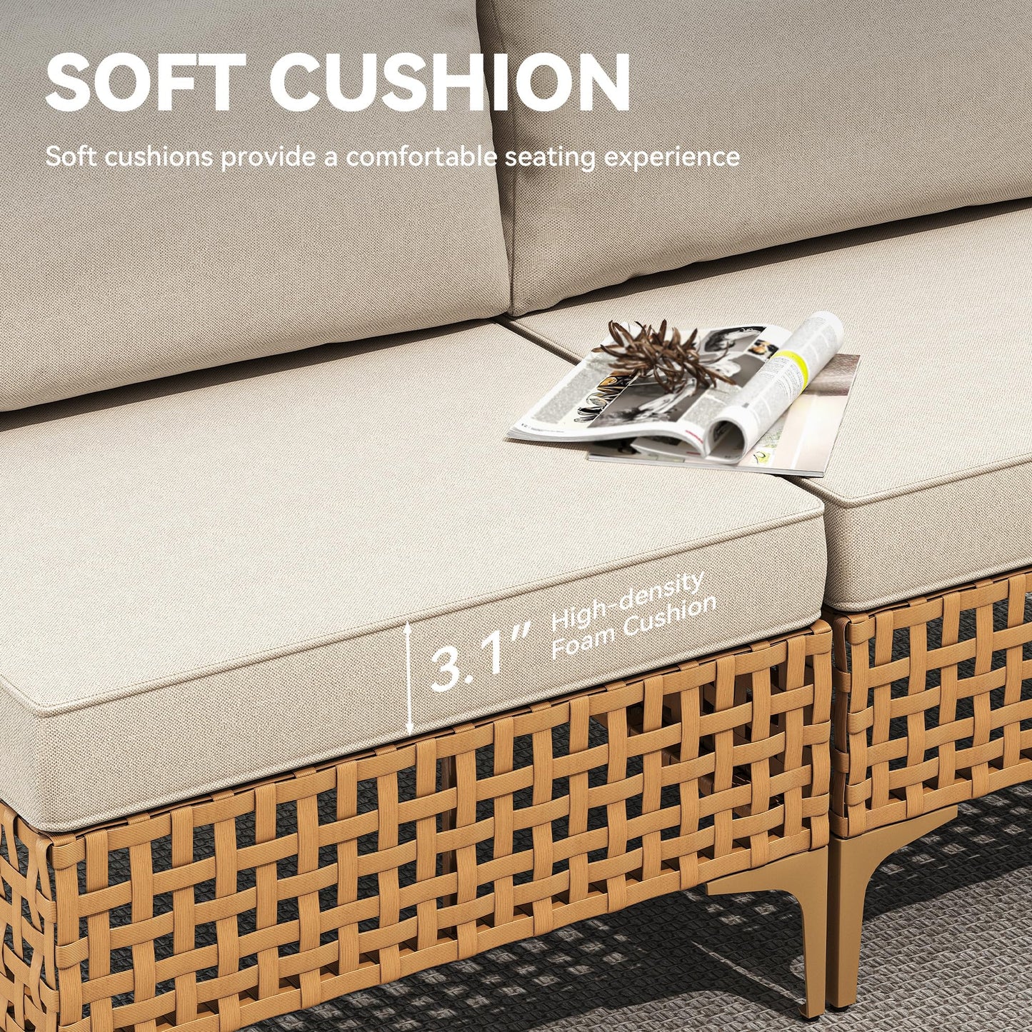 YITAHOME Wicker Patio Furniture Set 3 Pieces Outdoor Sectional Sofa with Solar Light Table Outdoor Couch with Waterproof Cushions All-Weather Rattan Patio Conversation Set for Indoor/Outdoor