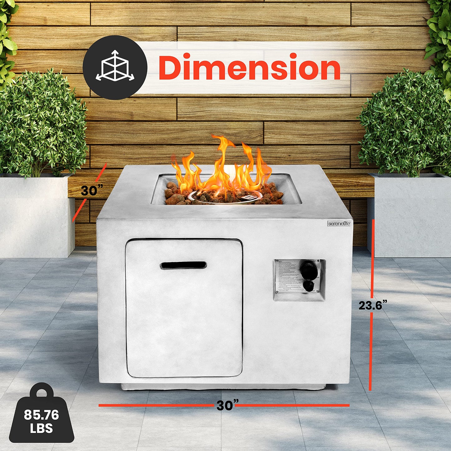 SerenelifeHome Outdoor Propane Fire Pit Table-CSA/ETL Certified Safe 40,000BTU Pulse Ignition Weatherproof Square Propane Gas Fire Table -Adjustable Flame,Thermocouple-PVC Cover, Lava Rock-SLFPCN42.5
