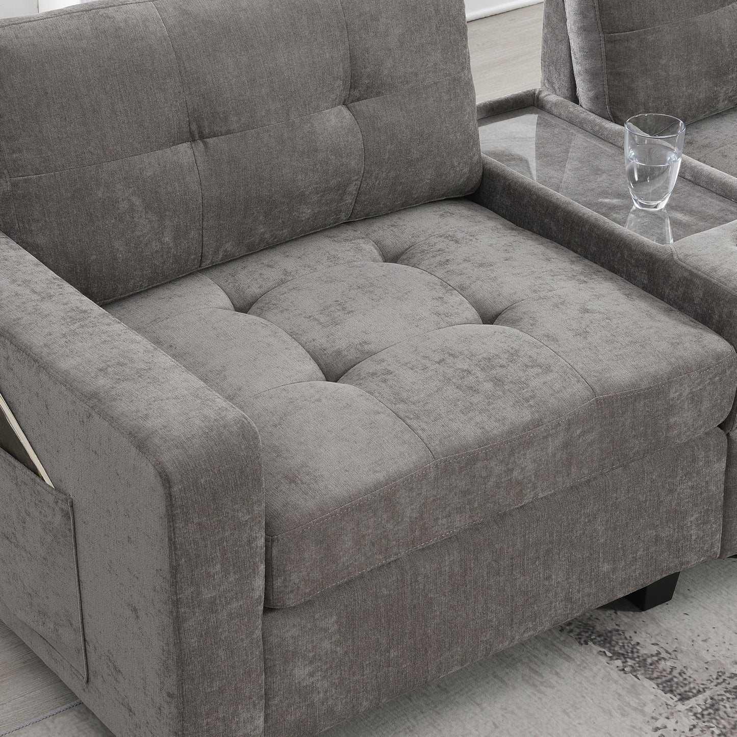 ERYE 104-Inch Oversized Tufted Corner Sectional Sofa 6 Seat Modular Convertible Sofa Couches W/Charging Station, Movable Ottoman, Storage Console,Drawers for Home/Apartment
