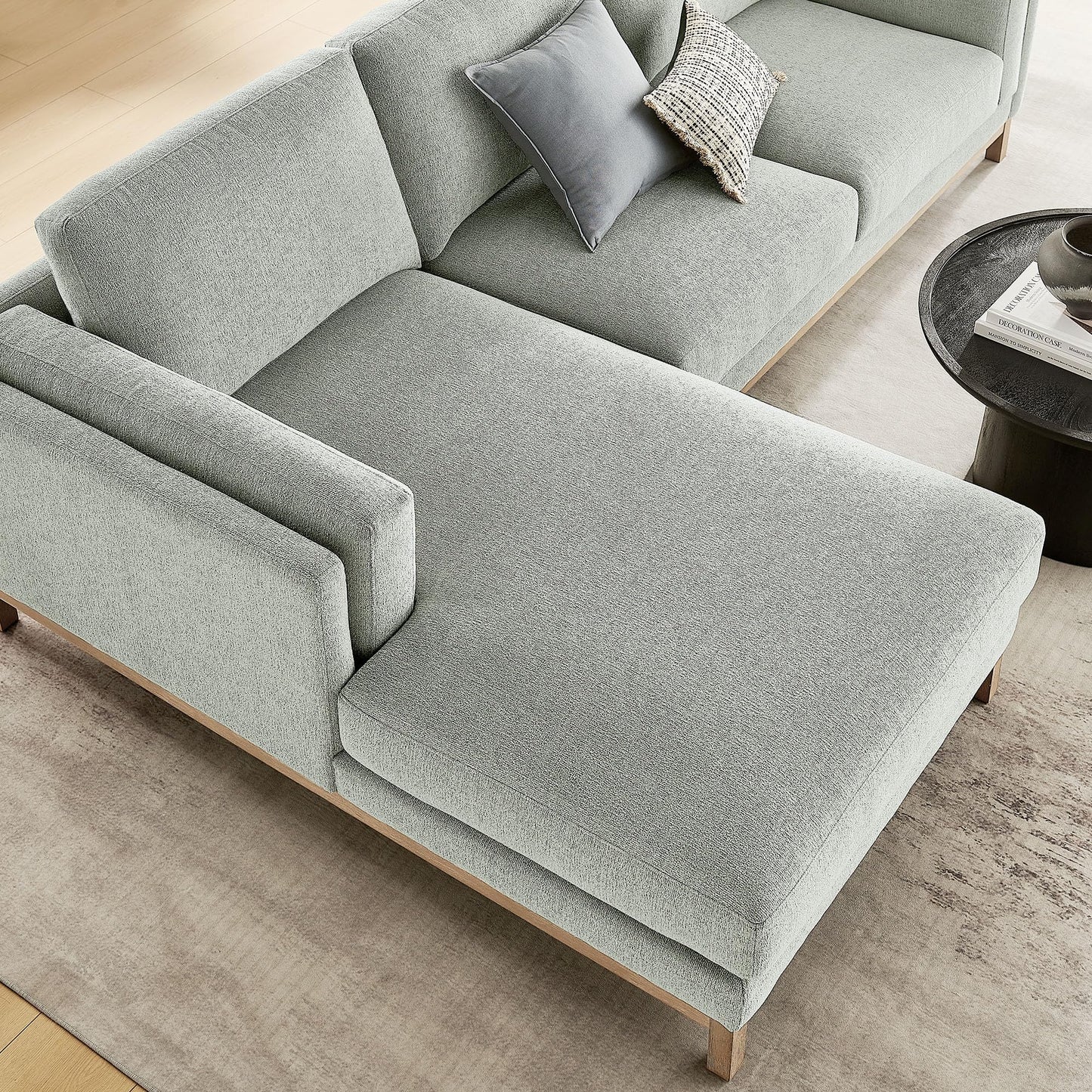 Modway Roscoe Left-Facing Sectional Sofa with Chaise in Mist - 2-Piece Mélange Chenille Fabric Deep Seat Couch, L Shaped Modular for Living Room or Lounge