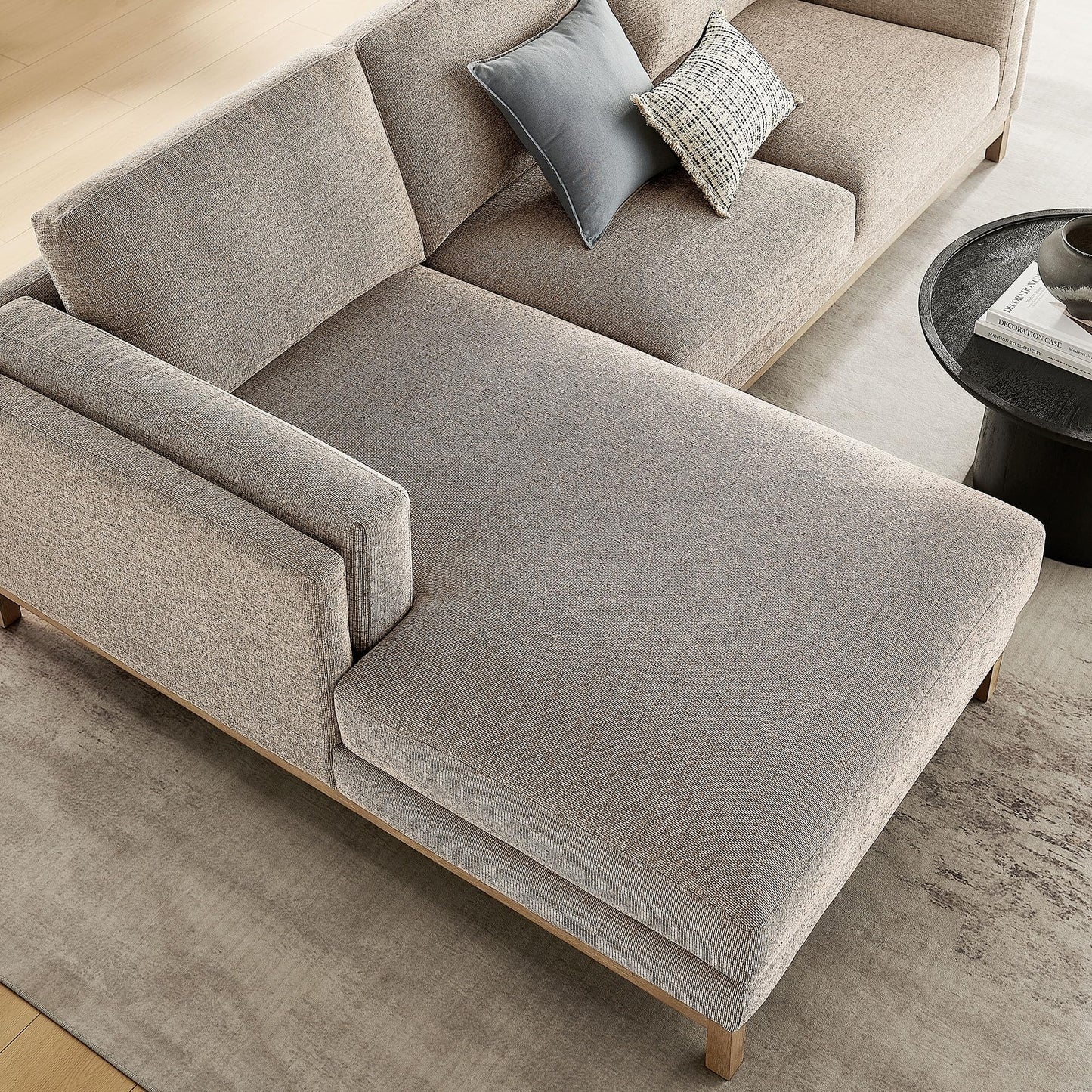 Modway Roscoe Left-Facing Sectional Sofa with Chaise in Pewter - 2-Piece Mélange Chenille Fabric Deep Seat Couch, L Shaped Modular for Living Room or Lounge