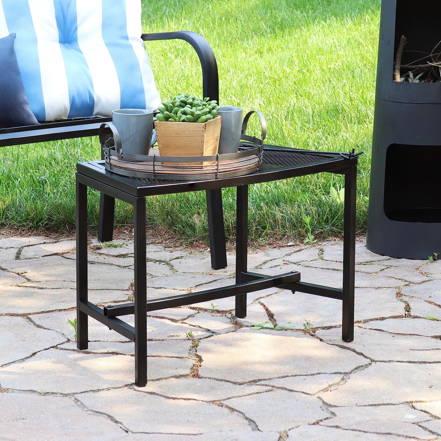 Sunnydaze Mesh Outdoor Curved Bench - Metal Patio Bench Set - Heavy-Duty Outdoor Seats for Backyard or Fire Pit - Black - Set of 4