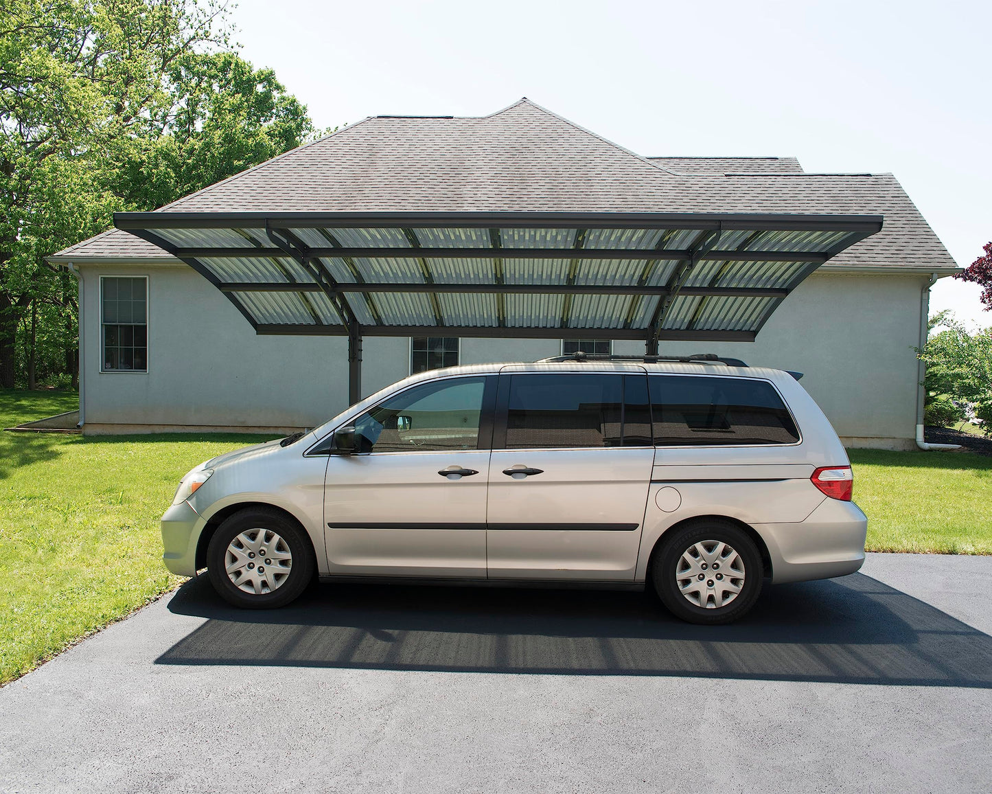 Palram - Canopia Arizona 10 Ft. x 16 Ft. x 9 Ft. Wing Single Carport Aluminum Metal Frame and Polycarbonate Panels Car Port for Outdoor Driveway Car, Truck, RV, Trailer, Boat Storage (Wave Gray)