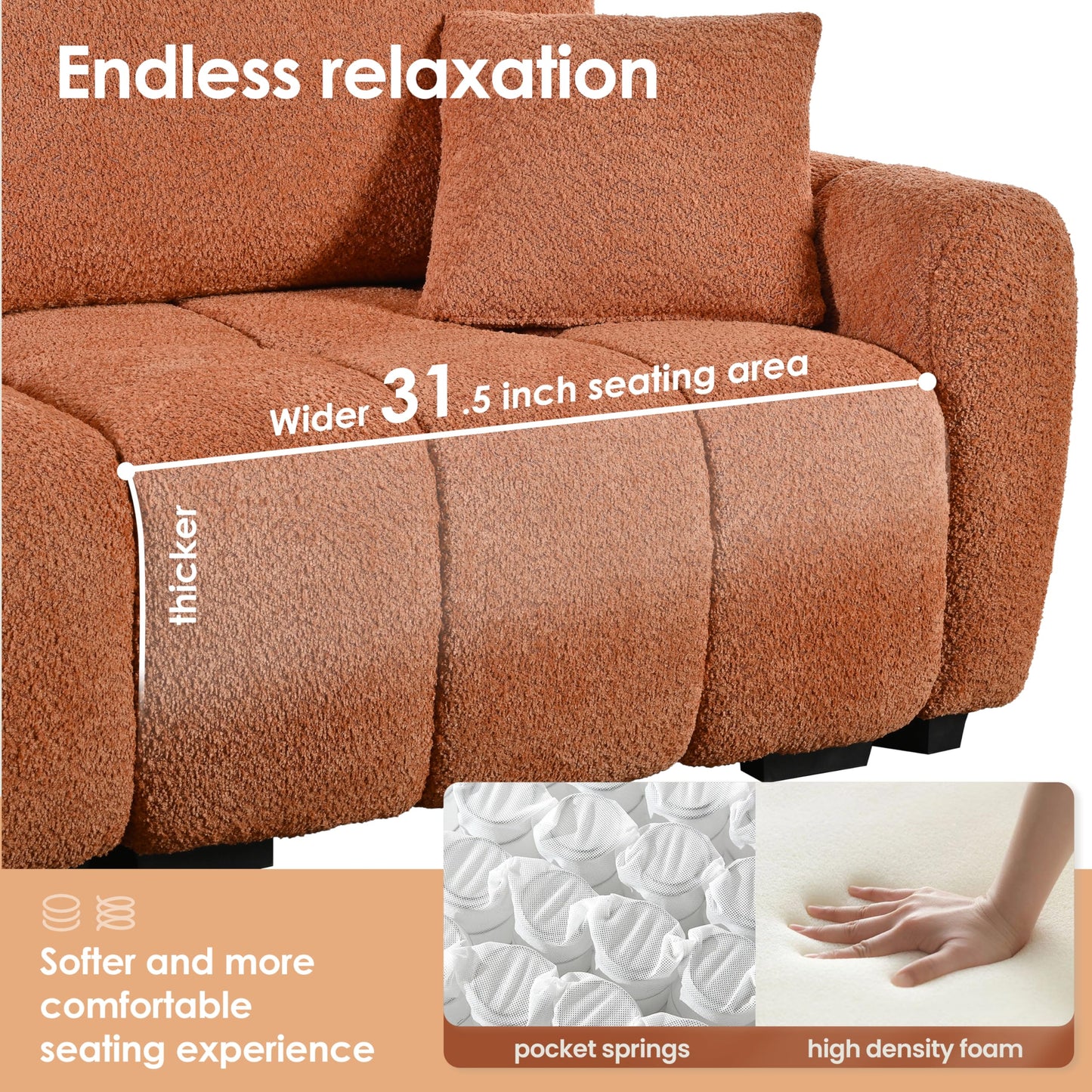 ERYE 110" L-Shaped Sectional Sofa 4 Seat Tufted Sofa Couches with Ottoman, Oversized Tufted Boucle Upholstered Corner Sectional Couch for Living Room Home Apartment