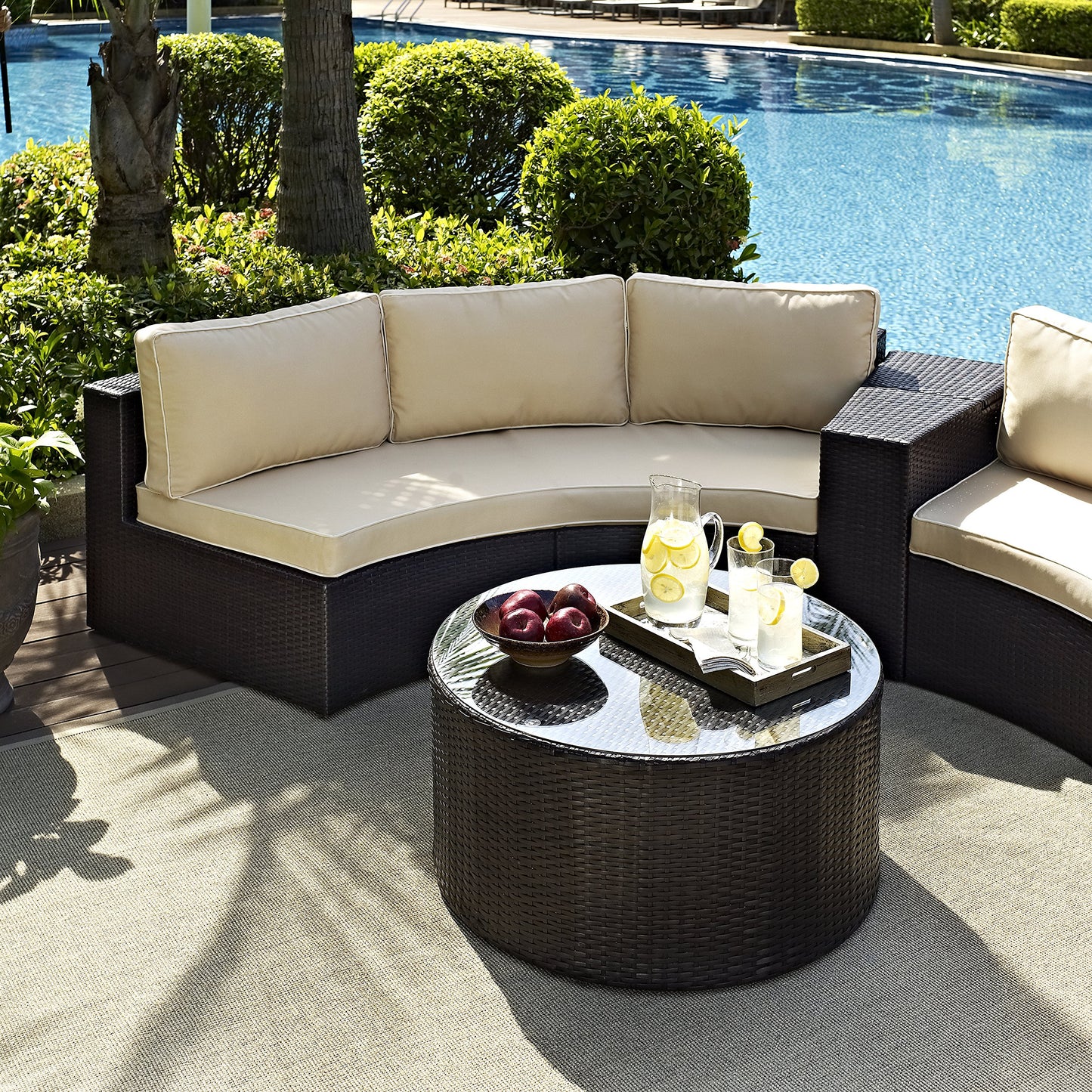Crosley Furniture Catalina 2-Piece Half Moon Outdoor Sectional Sofa Wicker Conversation Patio Furniture Set, Brown